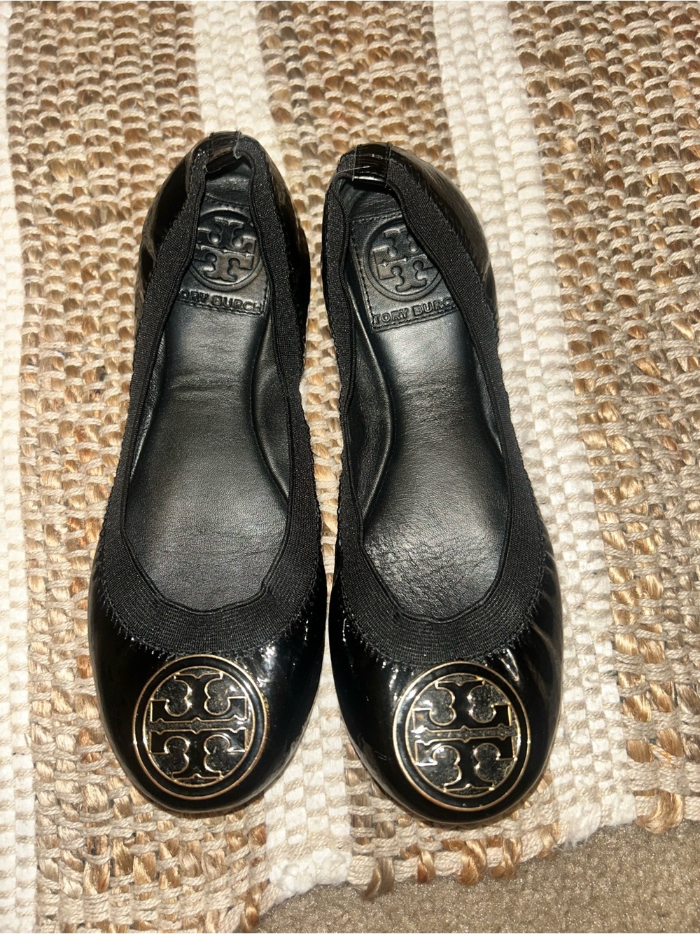 Tory Burch Black Patent Logo Ballet Flats